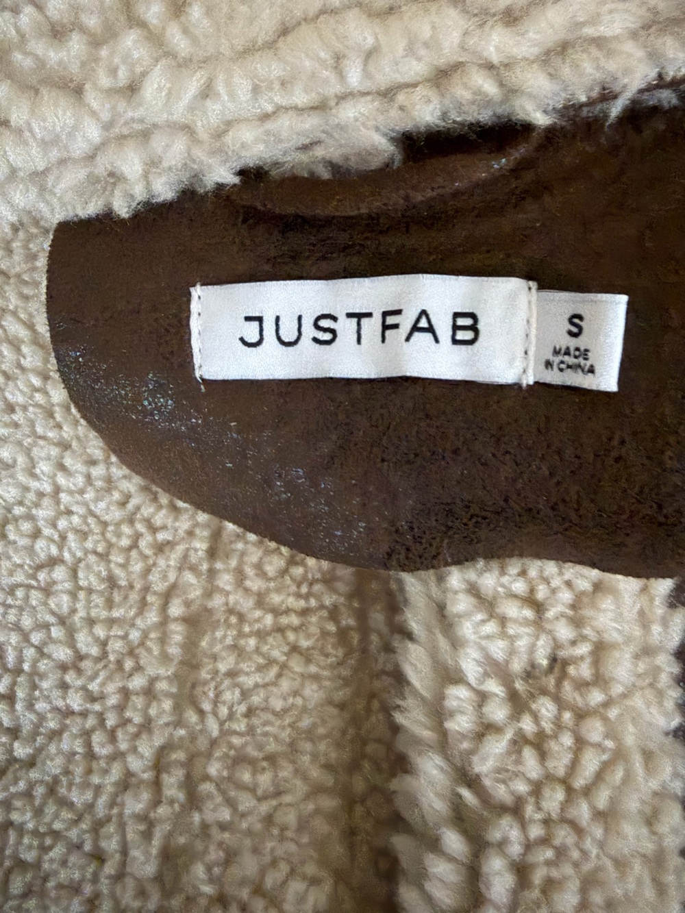 JustFab Brown Teddy Shearling-Trim 4 in 1 Coat with Cream Accents - Picture 8 of 8